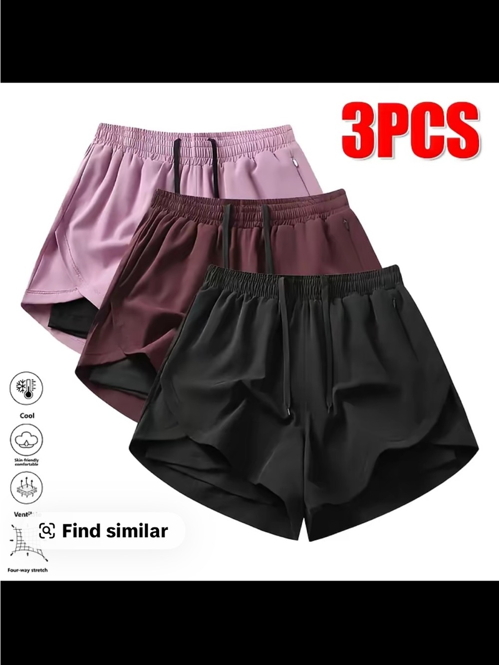 Amazon Women’s Athletic Shorts 3-Pack — Black, Burgundy, Mauve